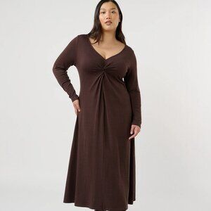 NWT Estelle Equinox Chocolate Brown Twist Front V-Neck Maxi Dress 16W